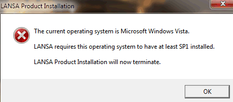 The current operating system in Microsoft Windows Vista error