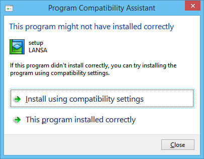 Program Compatibility Assistant message