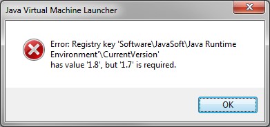 Example of Java Virtual Machine Launcher error message