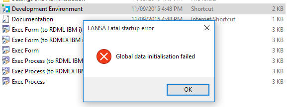 Example of LANSA Fatal startup error