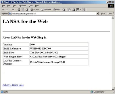 About LANSA for the Web Plug-in Screen