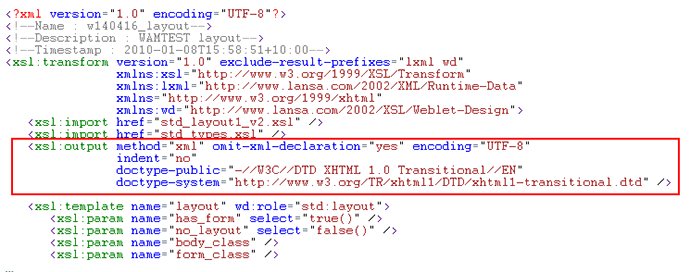 Example of DTD in layout Weblet code