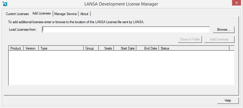 LANSA Development License Manager screen