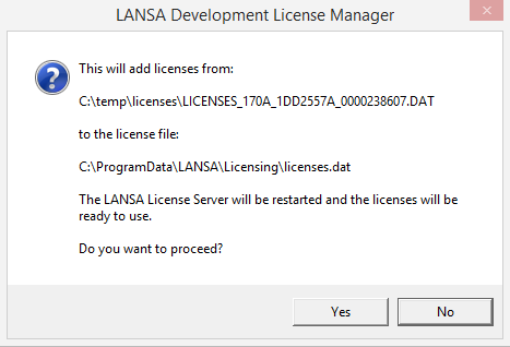 License Service restart confirmation