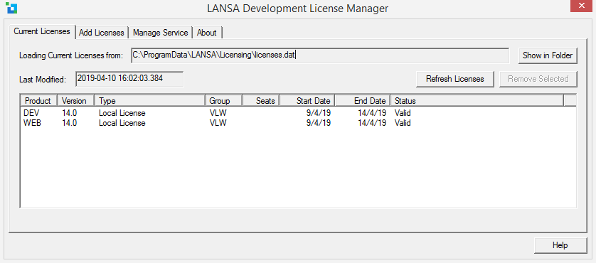 Current Development licenses