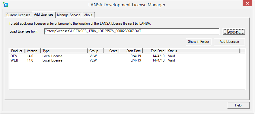 Apply a license in LANSA Development License Manager