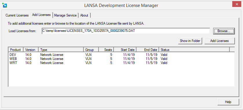 Add VLN LANSA Development License Manager