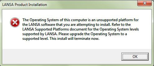 Unsupported platform error message