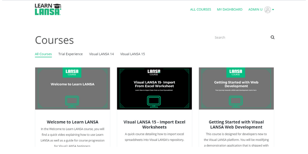 Graphics displaying learn lansa courses