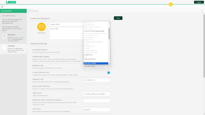 Data sources supported by LANSA BI