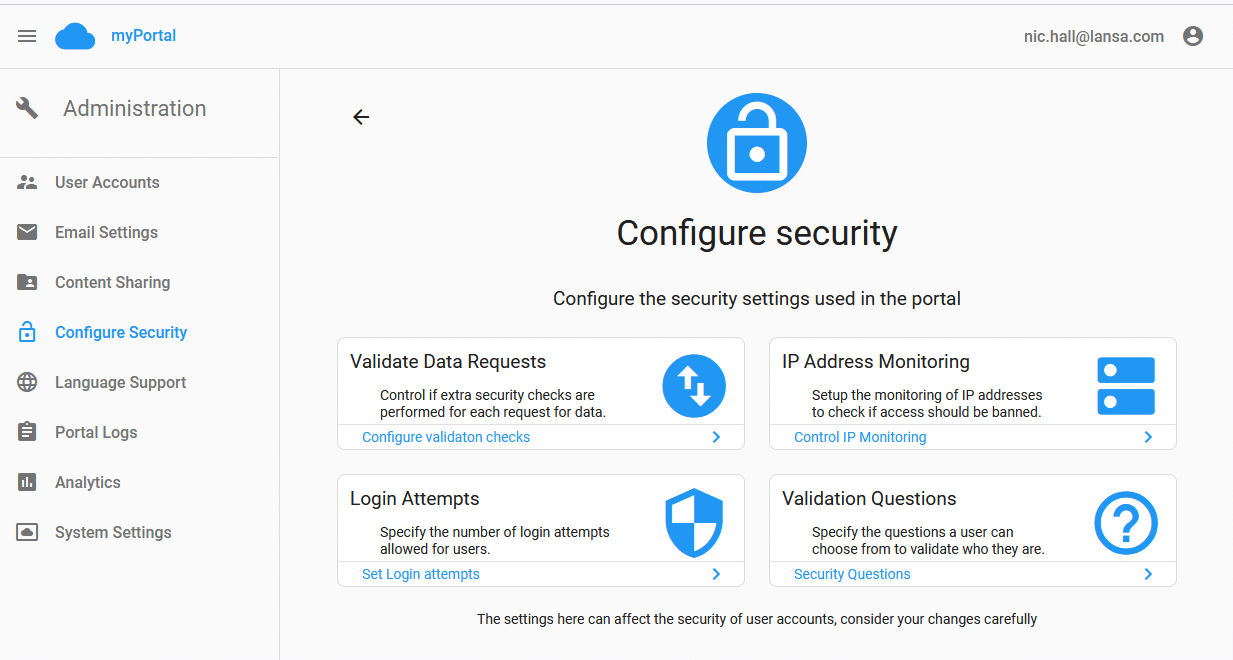  Security Settings Available on Portalize